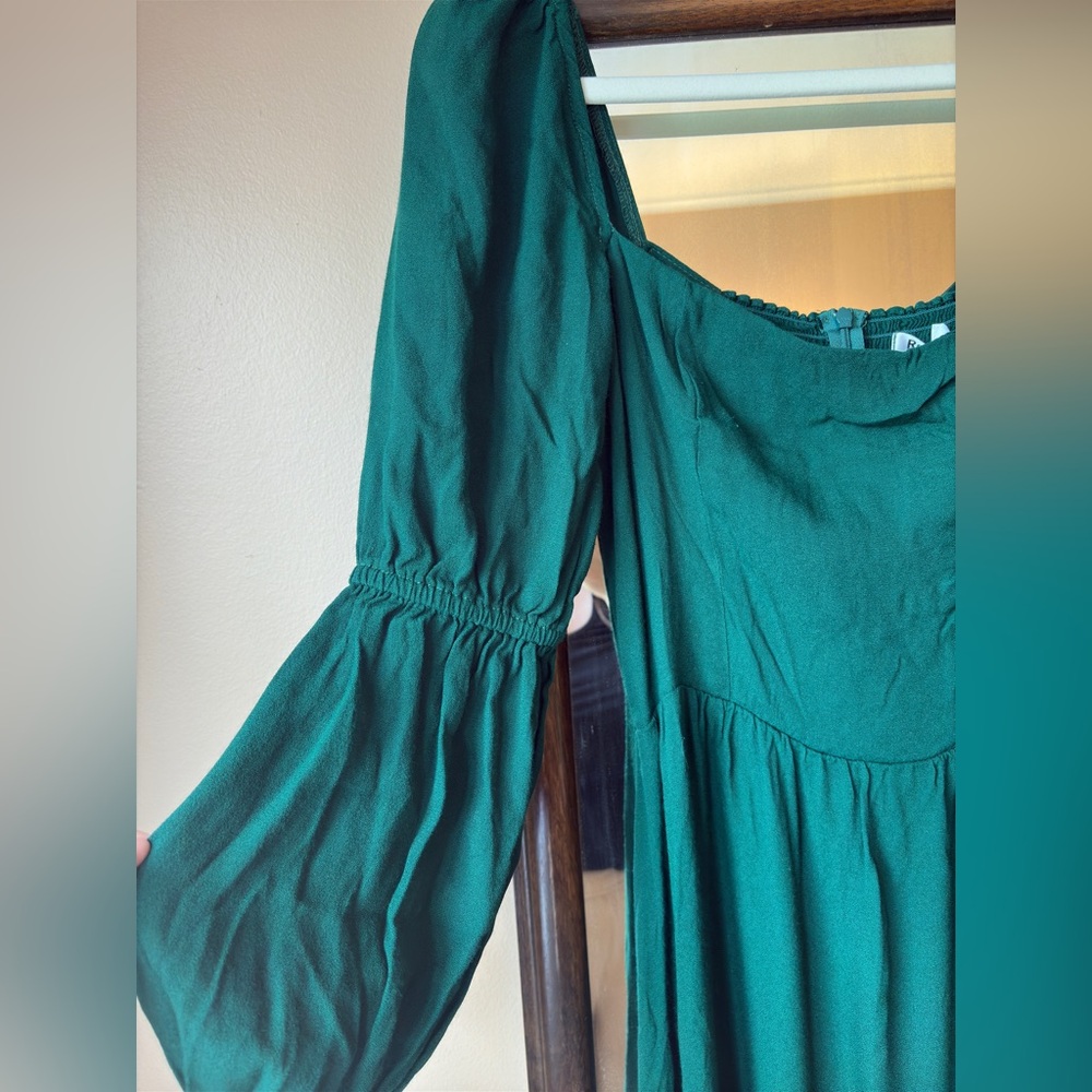 New Reformation Mica Puff Long Sleeve Emerald Green Midi Dress Sz 8 Square Neck - Picture 7 of 11